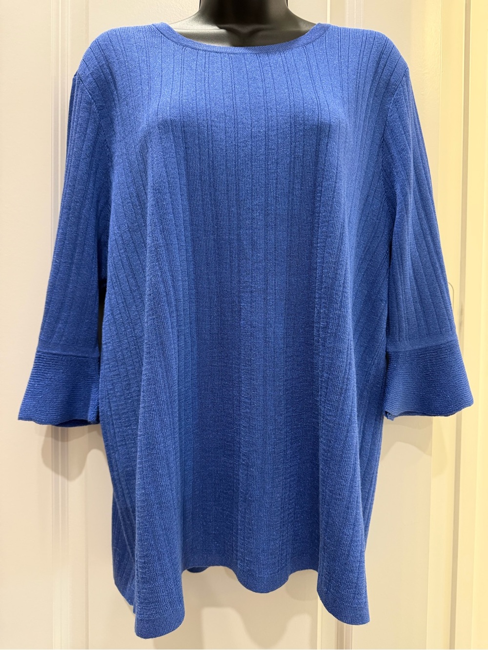 Chico's Royal Blue w/ Metallic Speckles, Ribbed Scoop-Neck Pullover